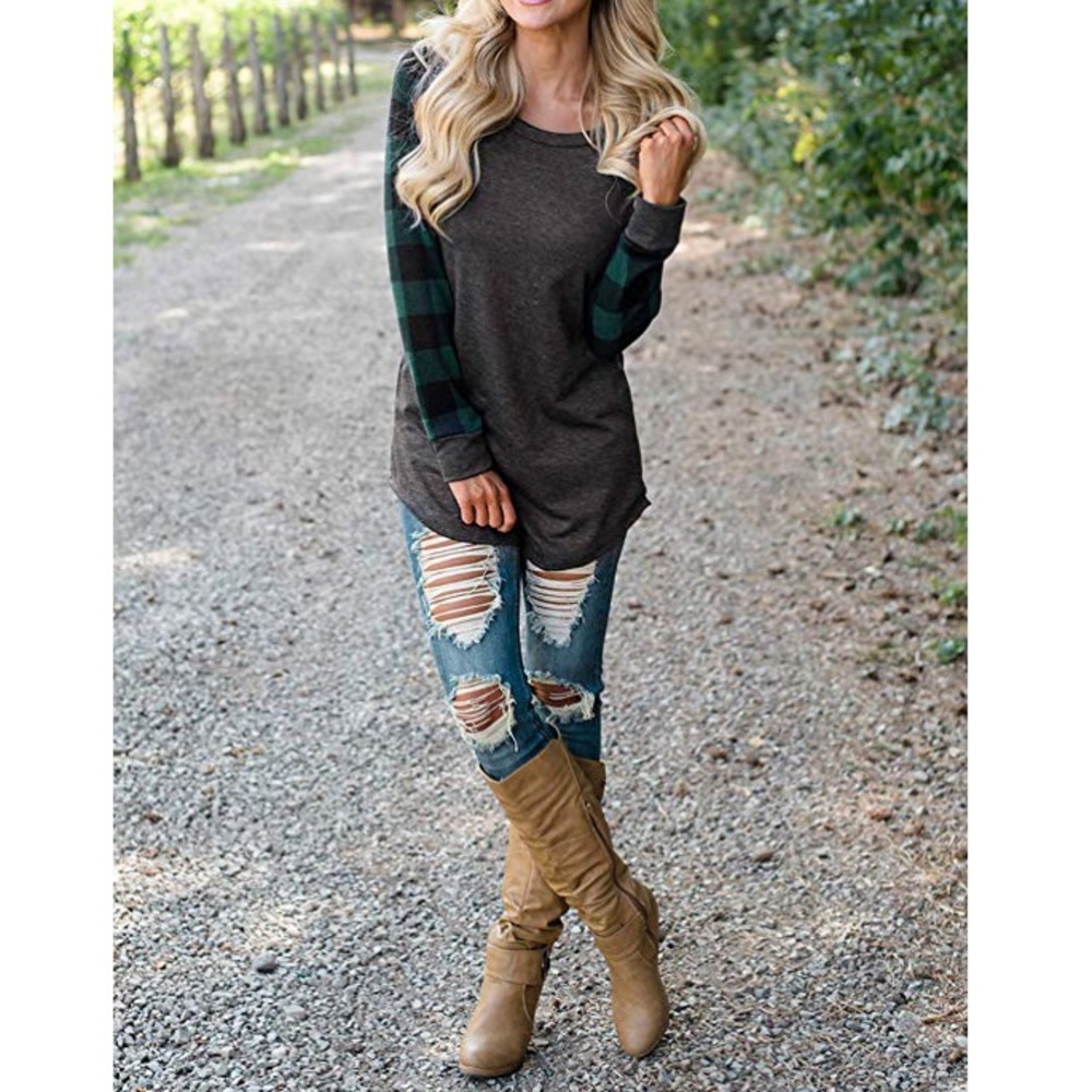 💚Womens Green Plaid Long Sleeve Tunic💚